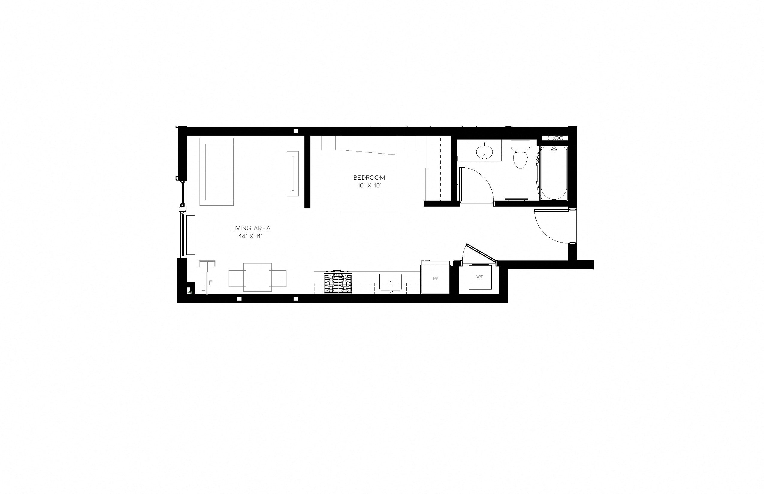Floor plan for studio, 1 bath, 507 sqft